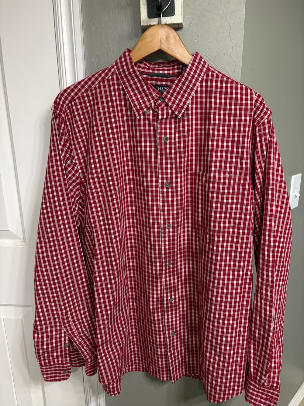 Chaps Men's Red and White Check Button-Down Shirt